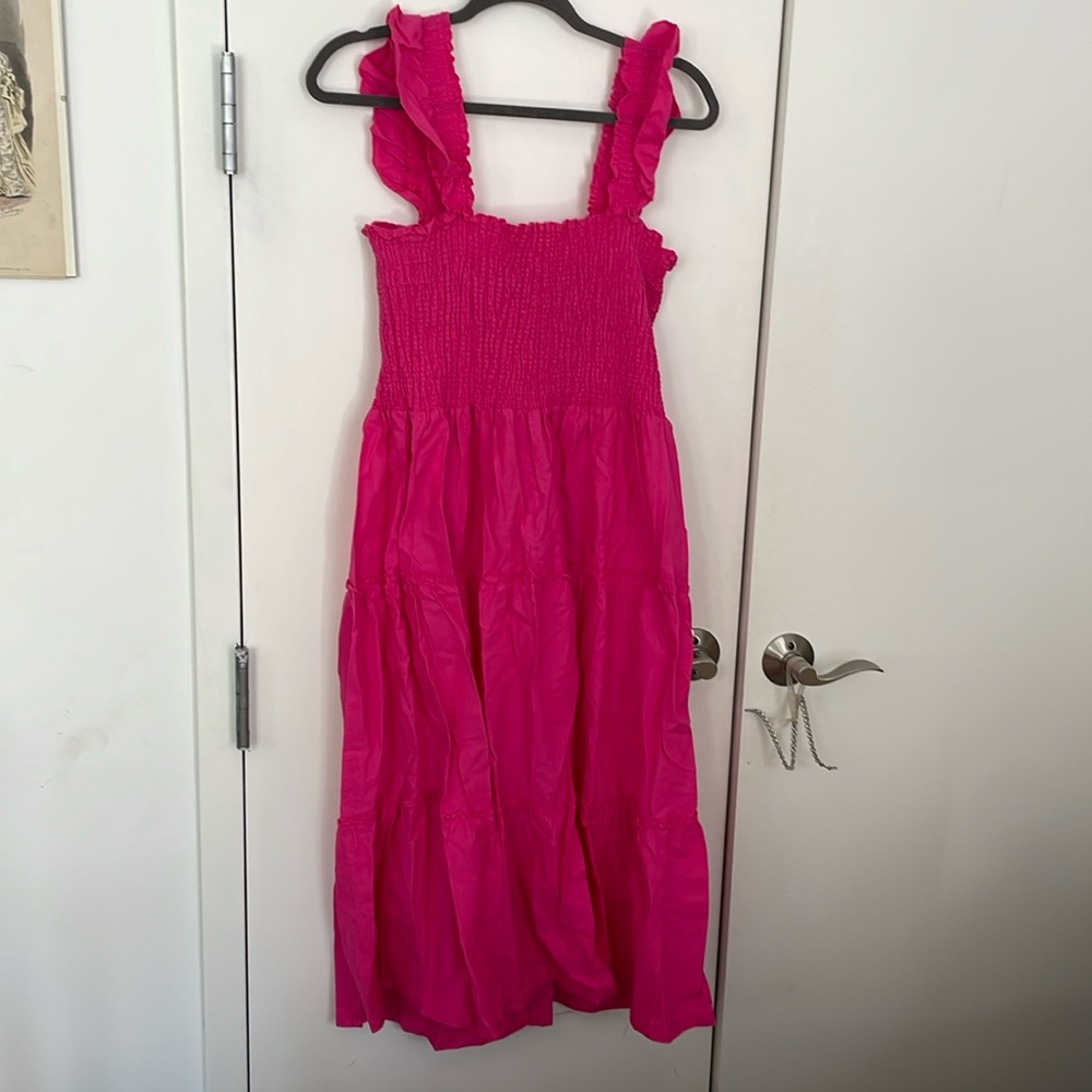 Hot Pink Smocked Linen Dress